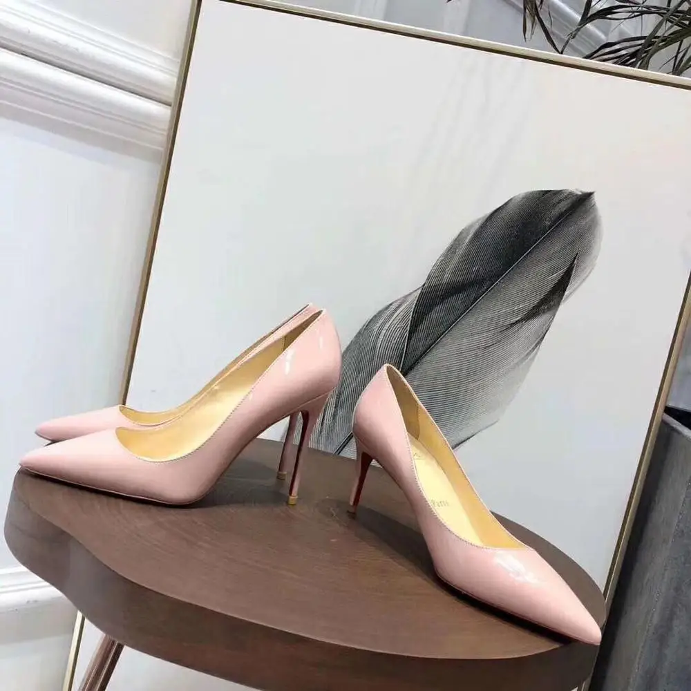 pink 8cm ZHENZHOU/элегантные женские туфли-лодочки из лакированной кожи с острым носком на высоком каблуке 10/8 см, 3 цвета вечерние, свадебные - Цвет: pink 8cm