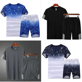 

2019 New T-Shirt Sets Casual Tshirt Men Summer Beach Blue Brand Clothing Soft Cotton Fashion Tracksuits Hip Hop T Shirt Sets Men