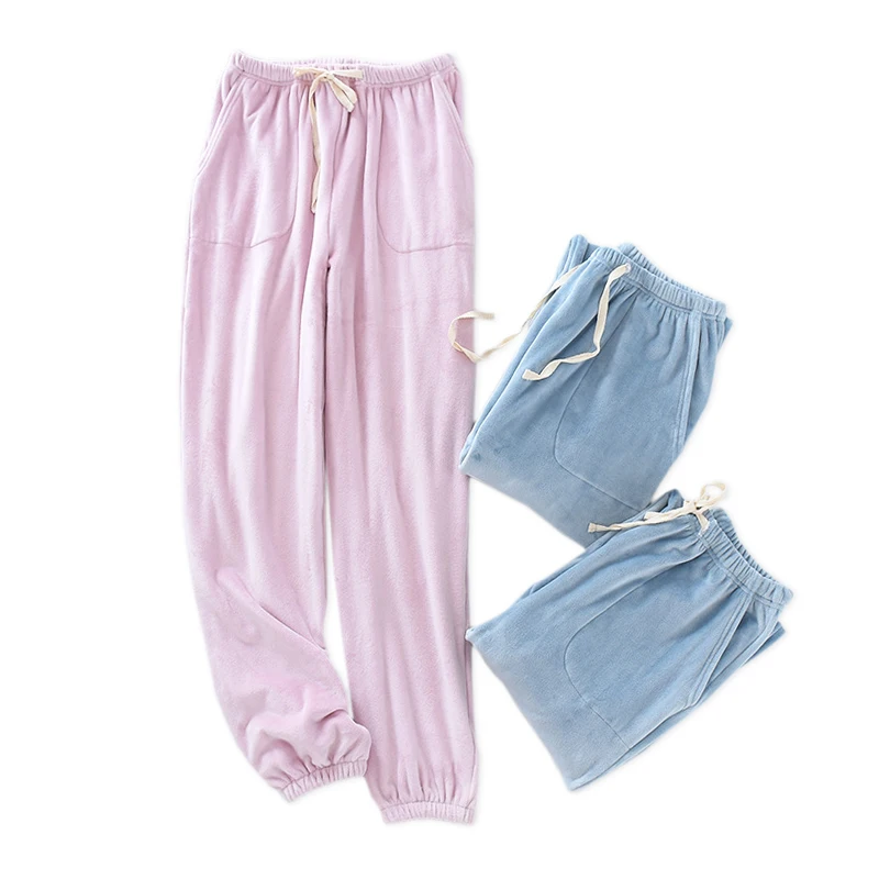 Супер теплые зимние качественные пары для сна женские плотные однотонные Простые Фланелевые Мужские пижамные штаны Пижамные брюки