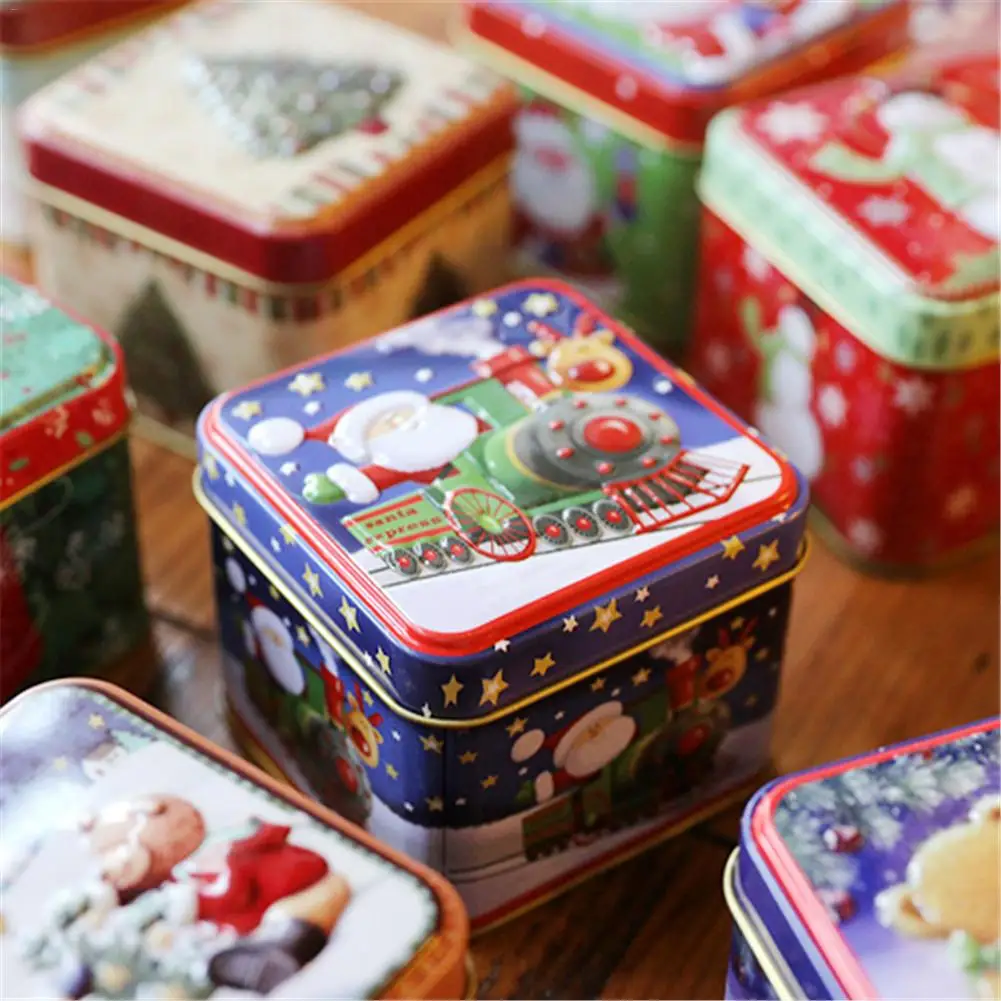 12 шт Рождество Маленькая квадратная коробочка Жестяная Банка упаковка вечерние Детский подарок Коробки жестяная, для конфет выпечки печенья ящик для хранения
