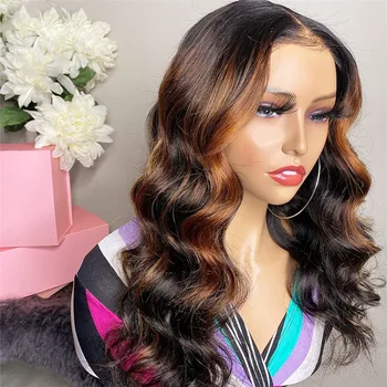 

Body Wave Colored 13x4 Lace Part Wig Highlights T Part Lace Wig Bleached Knots With Baby Hair Ombre Brown Human Hair For Women