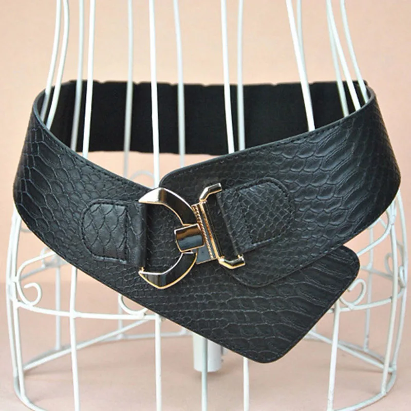 black New Arrival Wide Elastic Cinch Belt Women's Fashion Belt Gold Metal Rivet Wide Belts For Dress Coat Cummerbund Retro Style - Цвет: black