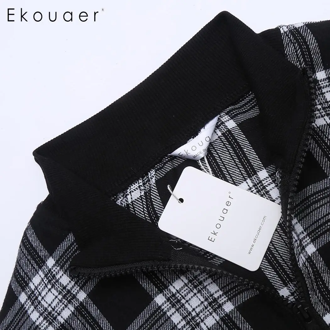 Ekouaer женский длинный халат, халат, одежда для сна, с круглым вырезом, на молнии, пледовый халат, банный халат, женский домашний костюм