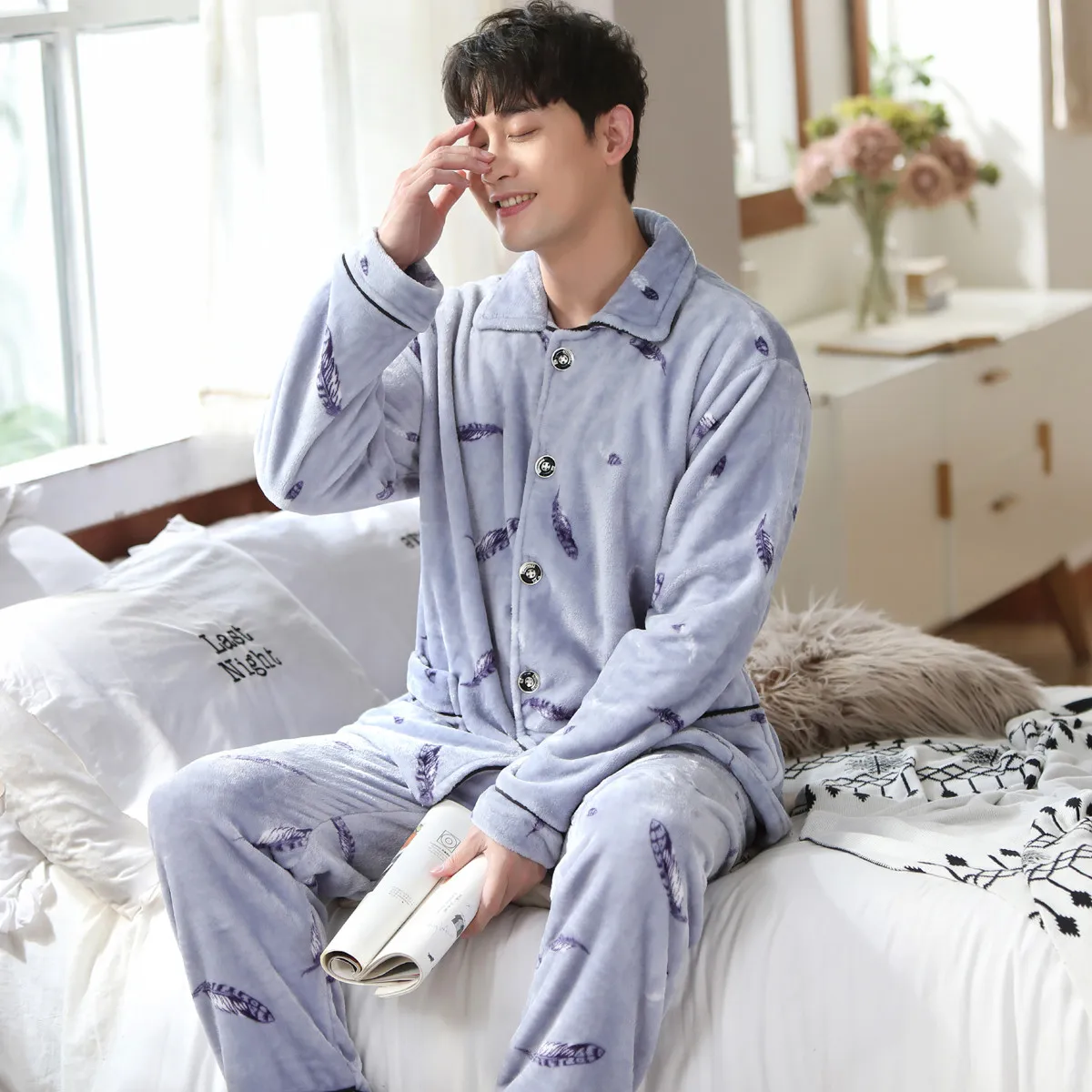 silk pajamas Plus Size Flannel Pyjamas Men's Thicken Warm Soft Sleepwear Pijamas Hombre Men Long Sleeve Casual Homewear Pajamas Sets For Male mens designer pjs Men's Sleep & Lounge