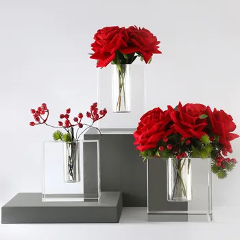 

Nordic Glass Vase Creative Crystal Square Dried Flower Flower Insert Desktop Jewelry Home Decoration Fun Gifts