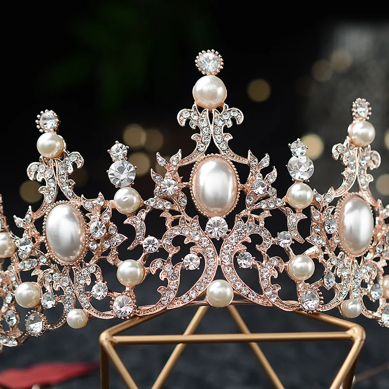 Baroque Silver Crystal Pearls Bridal Tiaras Crowns Rhinestone Pageant Diadem CZ Headbands