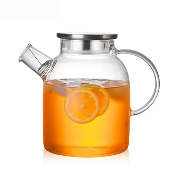 

1000ml/1800ml teapot Glass Kettle Water Jug Heat Resistant Flower Teapots with Bamboo Lid Stainless Steel Cover Clear Juice
