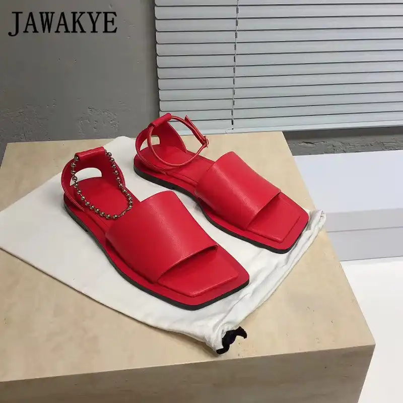 womens red leather mules