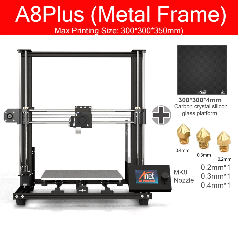 New Large Print Size Dual Z Axis Anet A8 Plus 3D Printer 3D DIY Kit Reprap i3 Max 300*300*350mm 3d printers for sale 3D Printers