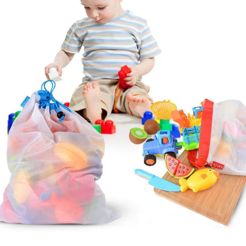 12pcs Reusable Mesh Produce Bags Lightweight Pouch for Vegetable Fruit Toys Storage LAD-sale