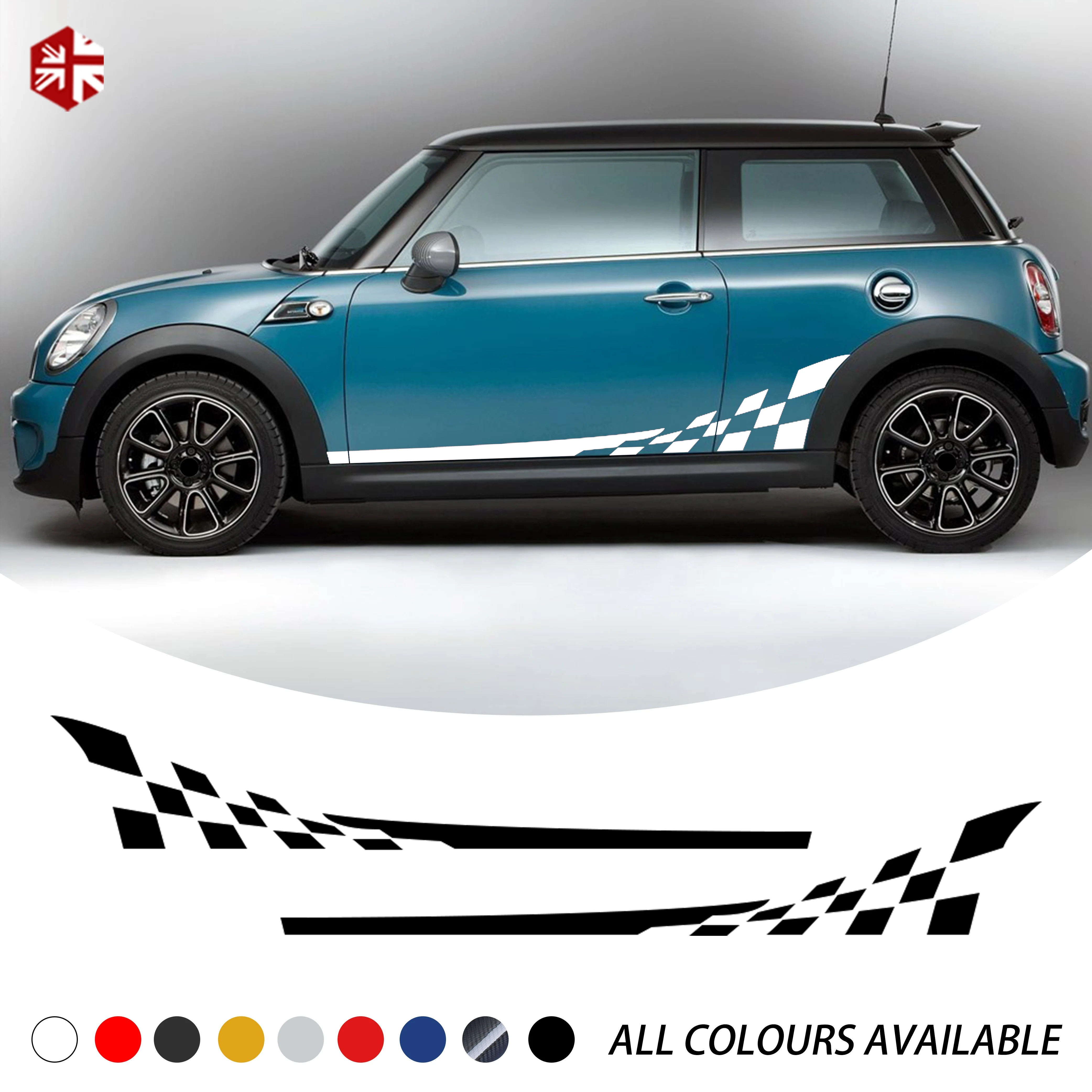 

2 Pcs Racing Lattice Car Door Side Stripe Sticker Graphics Vinyl Body Decal For MINI Cooper S R56 2006-2013 One JCW Accessories