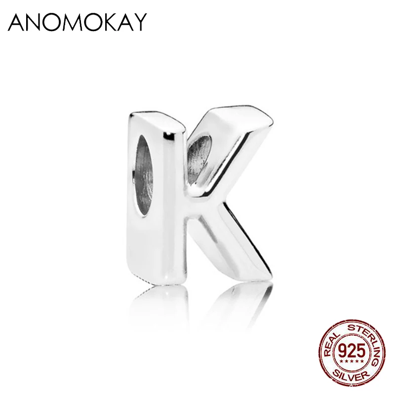 CYZZ4818-ZM-K ANOMOKAY, новинка, 925 пробы, серебро, от A до Z, классика, 26 букв, бусины, амулеты, подходят для браслетов Pandora, сделай сам, изготовление ювелирных изделий - Цвет: CYZZ4818-ZM-K