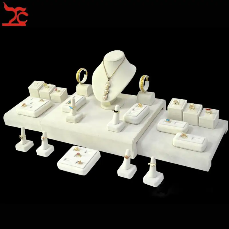 

Wholesale Faux Beige Velvet Jewelry Display Counter Showcase Fashion Wedding Window Ring Bracelet Necklace Organizer Stand