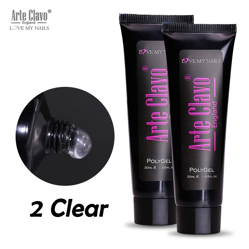 2 PolyGel Clear Arte Clavo 30 мл поли гель набор для наращивания накладные ногти советы розовый, белый, прозрачный акриловый строитель светодиодный Гель-лак для ногтей кристалл продлить быстро - Цвет: 2 PolyGel Clear