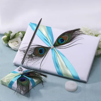 

Peacock Feather Wedding Guestbook & Pen Set