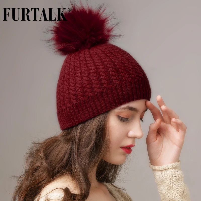Зимняя шапка для женщин FURTALK Вязаная помпон двухслойные мягкие теплые шапки