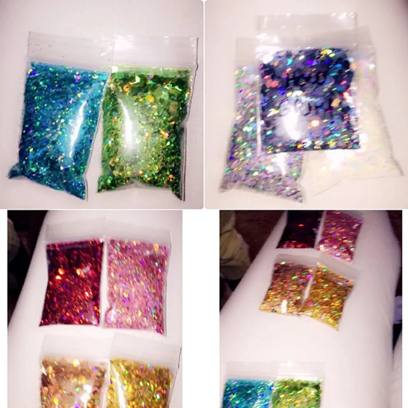 Custom Chunky Holographic Glitter Mix Bundle Loose Glitter Cosmetic 25 Colors 50g In 1 Bag nail glitter body glitter nail decoration nail decorations