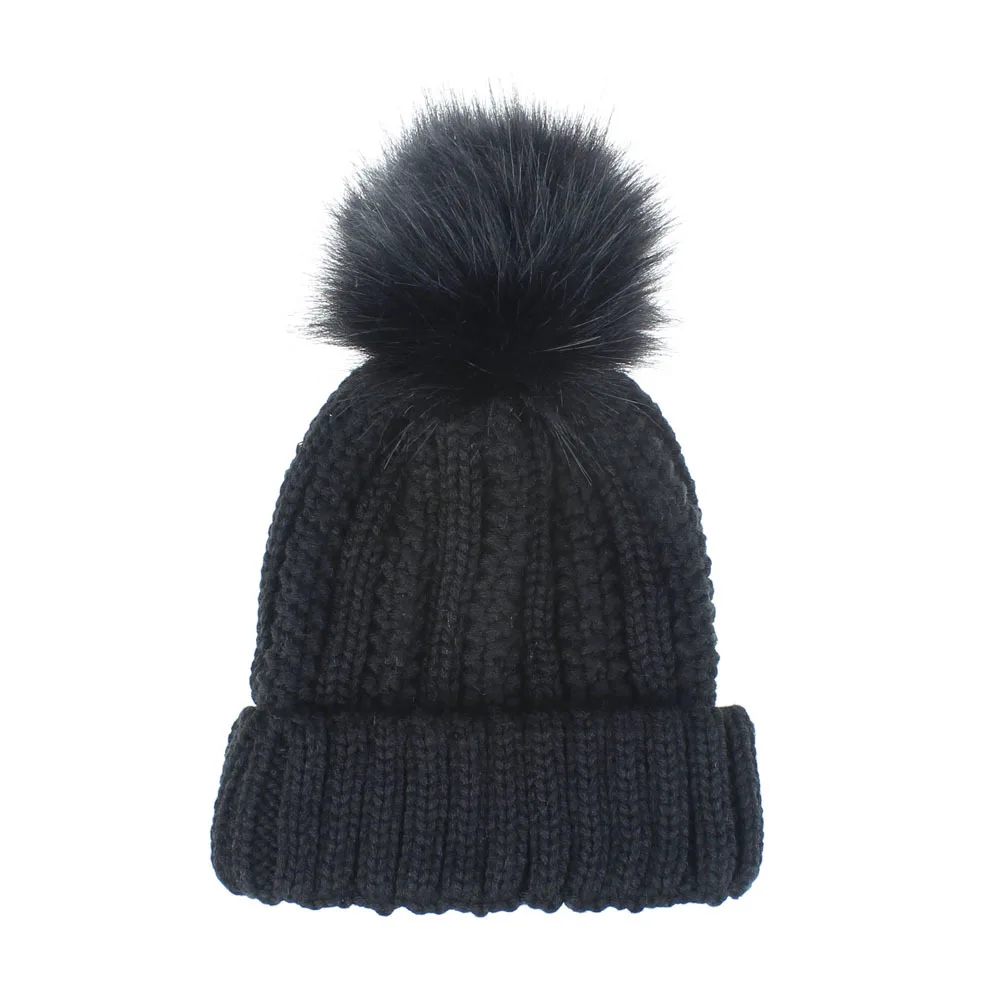 WELROG зимние однотонные шапки, Элегантные вязаные шапки с помпонами, мягкие теплые эластичные вязаные шапки ручной работы - Цвет: Черный