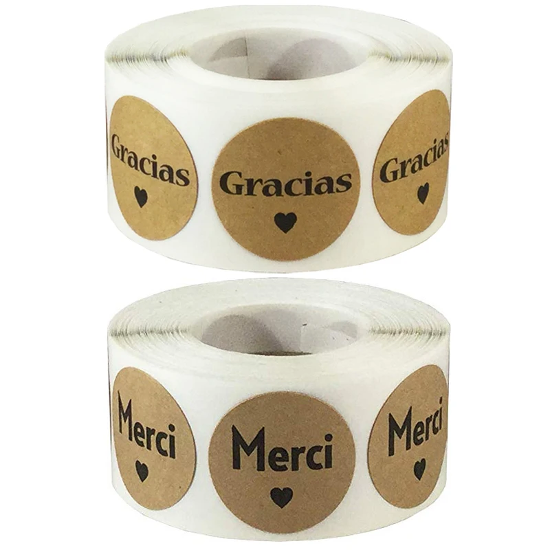  Merci French Gracias Spanish Thank You Stickers 1 Inch Round for Thank You Card Wedding Invitation  - 4.00012E+12