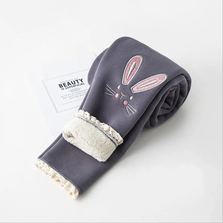 bunny blue grey Леггинсы для девочек плотные теплые штаны Зимние Бархатные леггинсы для девочек, леггинсы с флисовой подкладкой, осенние брюки 4, 6, 8, 10, 12 лет - Цвет: bunny blue grey