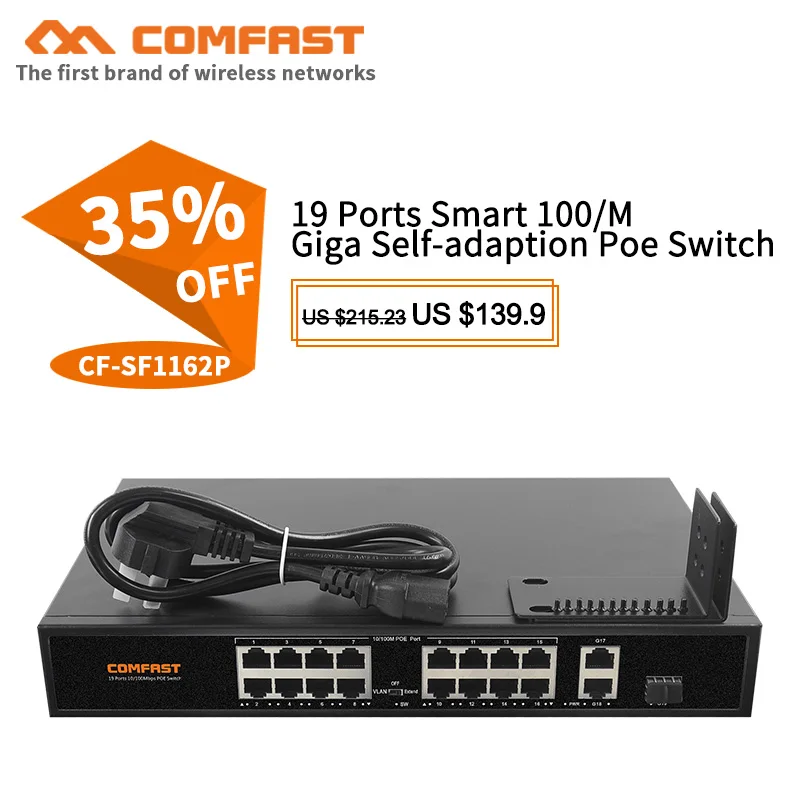 Gigabit 19 порт Poe коммутатор совместим с ip камерами/компьютером 2*10/100/1000 м RJ45 UP link port s +