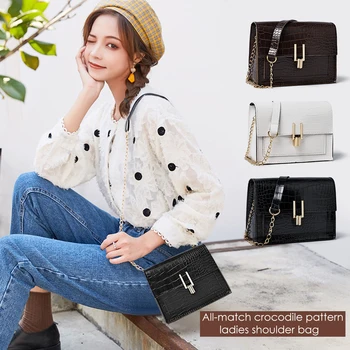 

Fashion Solid Color Women Shoulder Bag Alligator PU Leather Ladies Simple Female Small Square Flap Purse