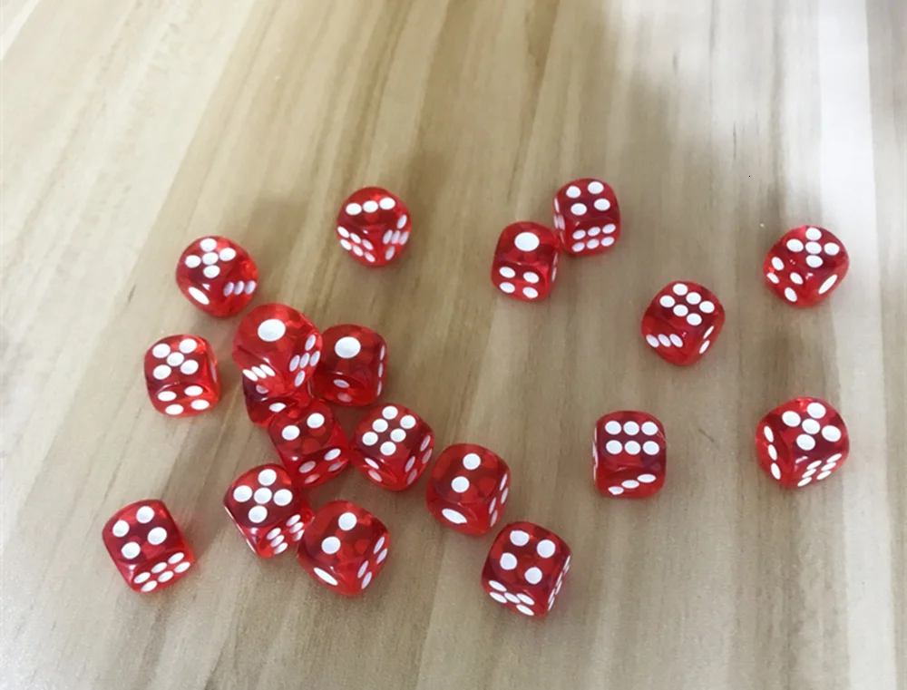 200 шт./лот, высокое качество, 12 мм, акриловая прозрачная красная игральная кость, белые игральные кости, шестигранное филе, развлекательный бар, KTV, набор игральных костей Yernea