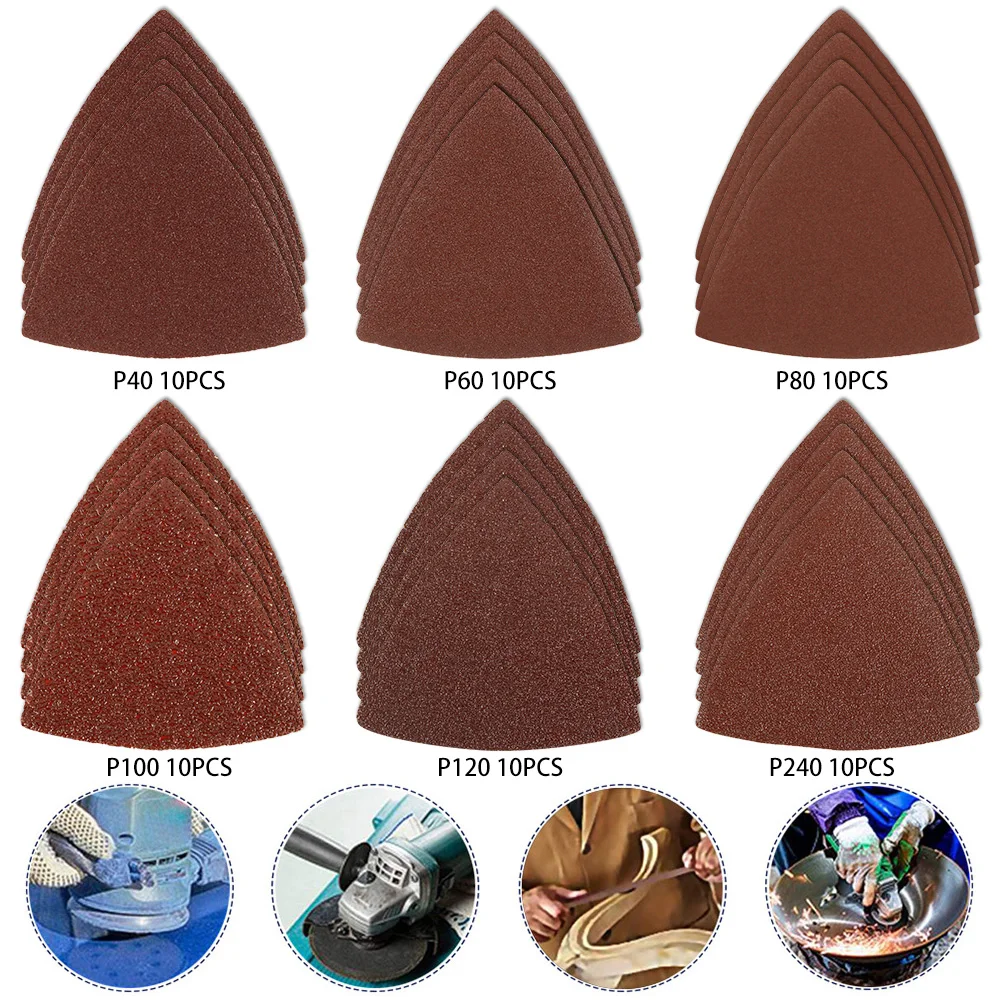 

60PCS Triangle Sandpaper Detail Sander Sandpaper 40/60/80/100/120/240 Multi-function Tool Sandpaper Abrasive Tools