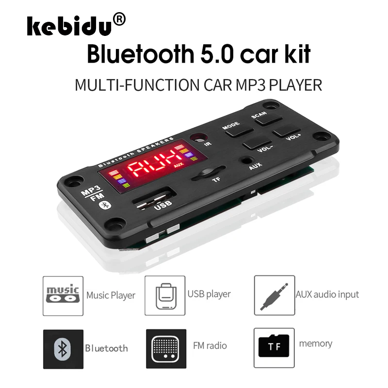 

Bluetooth Car Kit Audio USB TF FM Radio Module Wireless Bluetooth 5V 12V MP3 WMA Decoder Board MP3 Player Recording For Car