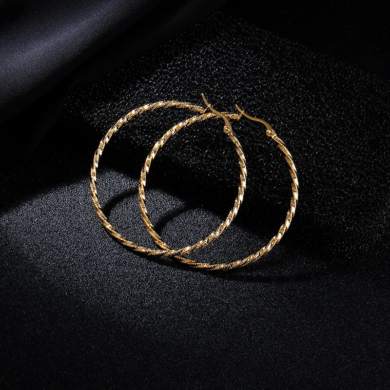 Женские серьги-кольца для девочек, 5,5 см, золотые серьги из нержавеющей стали резной волной, витые креольные петлевые серьги, большие круглые вечерние ювелирные изделия