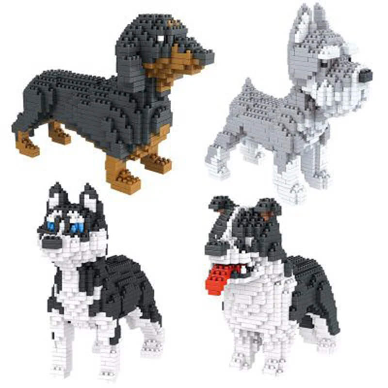 

DIY bricks Husky Corgi Schnauzer Dog Animal Pets DIY Mini Building Diamond brinquedos Blocks Toy Package birthday gift legoeds
