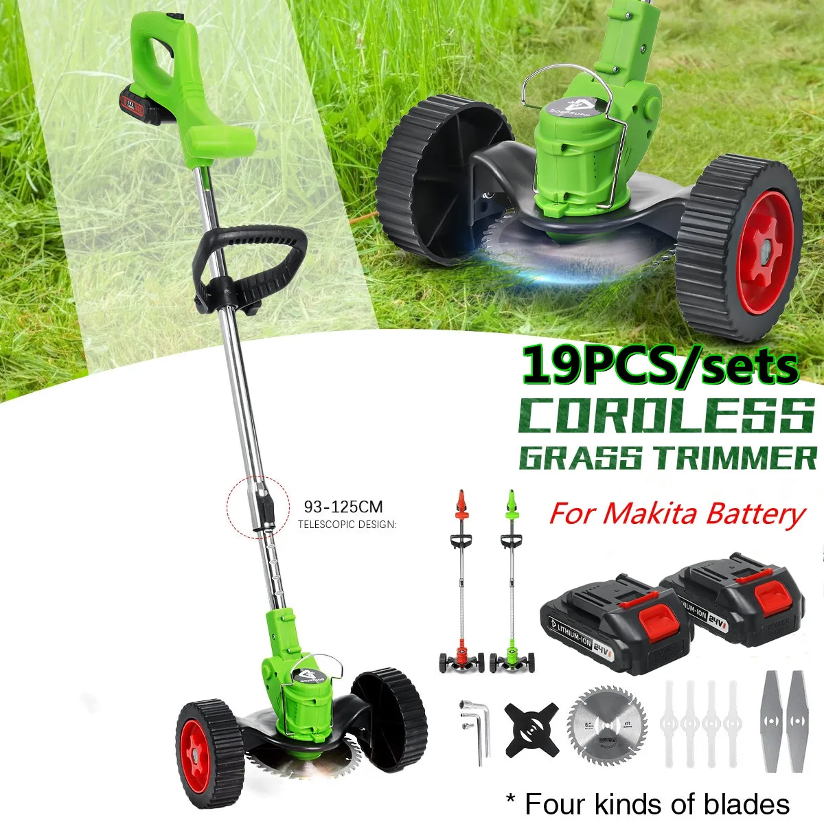 19pcs Electric Grass Trimmer 1800W Garden Lawn Mower Rechargeable