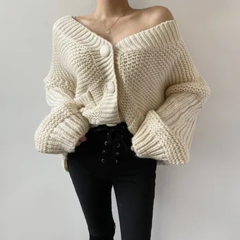 

Alien Kitty 2020 New Korean Elegant Knitted Sweater V-neck Knit Cardigan Female Fashion Sweater Coat Woman Clothes Good Quality