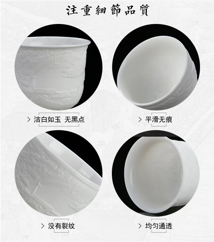 High White Suet Jade Porcelain Customizable "Qingming Riverside Seene" Ceramic Master Tea Cup Wine Cup Set Logo