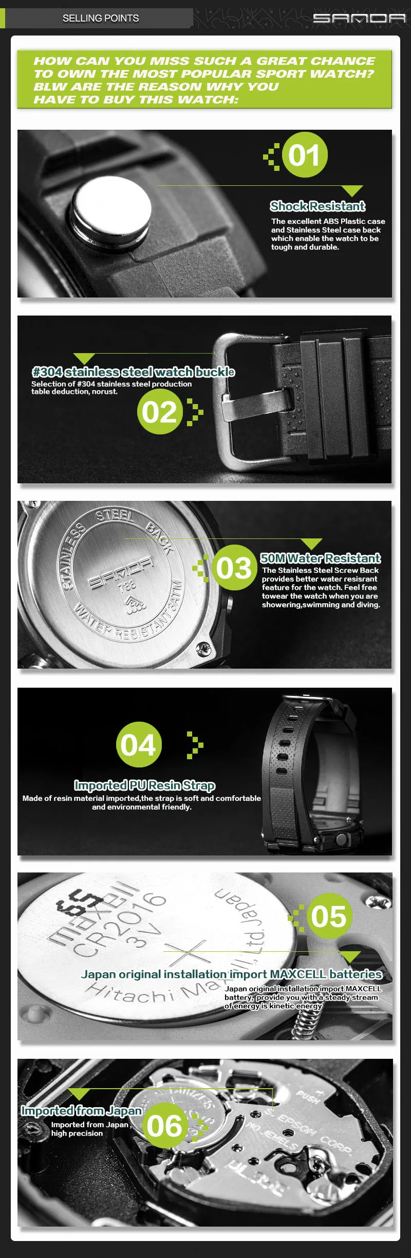 SANDA модный спортивный бренд Heren Horloges, роскошный Военный Спортивный светодиодный кварцевые часы Mannelijke, мужские часы