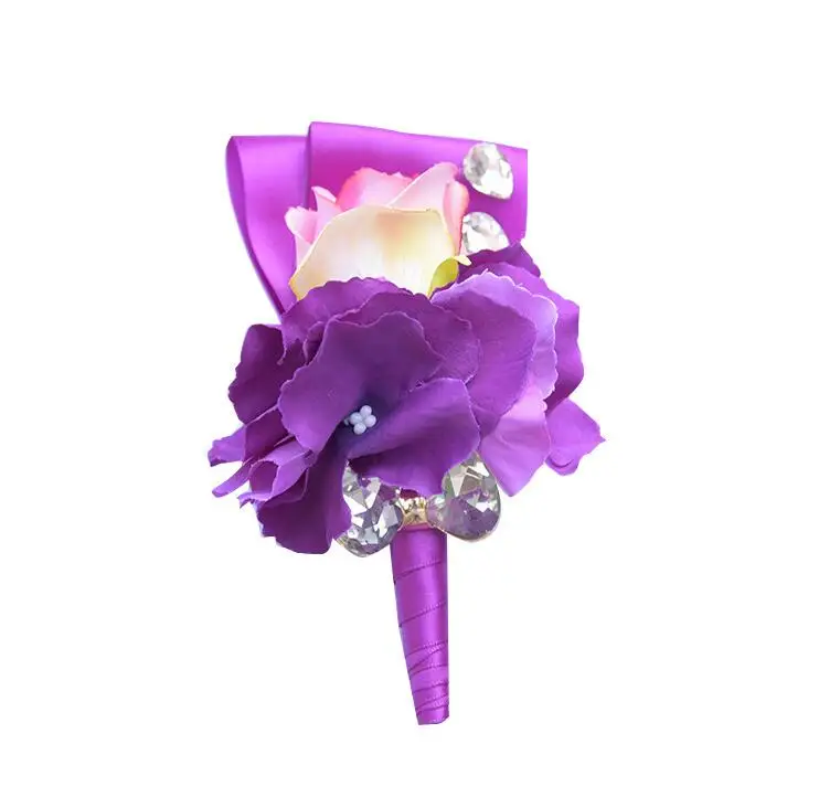 JaneVini фиолетовый Кристальный Свадебный букет Искусственный Пион Роза Букет невесты бабочка ювелирные изделия Свадебные букеты - Цвет: Boutonniere