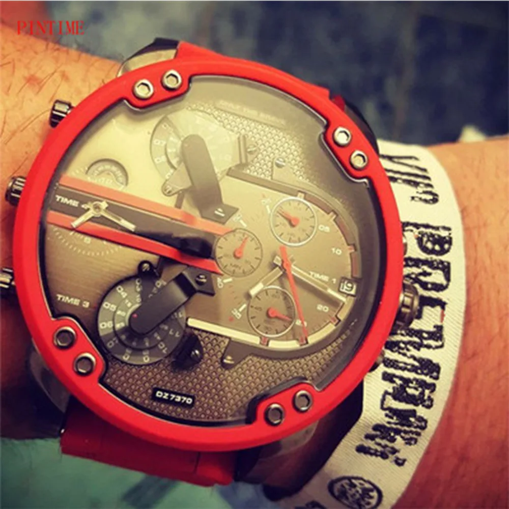 Beste Factory Direct Selling DZ Horloge Mannen Grote Wijzerplaat Dubbele Inserts Rode Horloge Wit Horloge Stalen Band Quartz Horloge