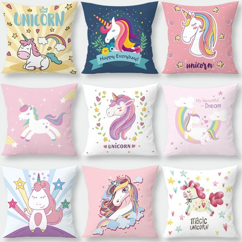 

45x45cm Cute Unicorn Cushion Cover Cartoon Animal Polyester Throw Pillow Case Cover Elephant Unicorn Decoration Pillowcases