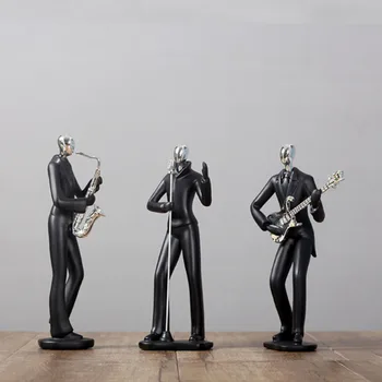 

Nordic Musician Band Violin Sing Sports Man Statue Black Figurines Cabinet Ornaments Home Decoration sculpture modern art