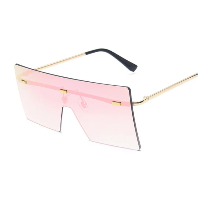  - Oversized Square Sunglasses Woman Luxury Brand Fashion Flat Top Pink Black Clear Lens One Piece Man Mirror Shade Oculos De Sol