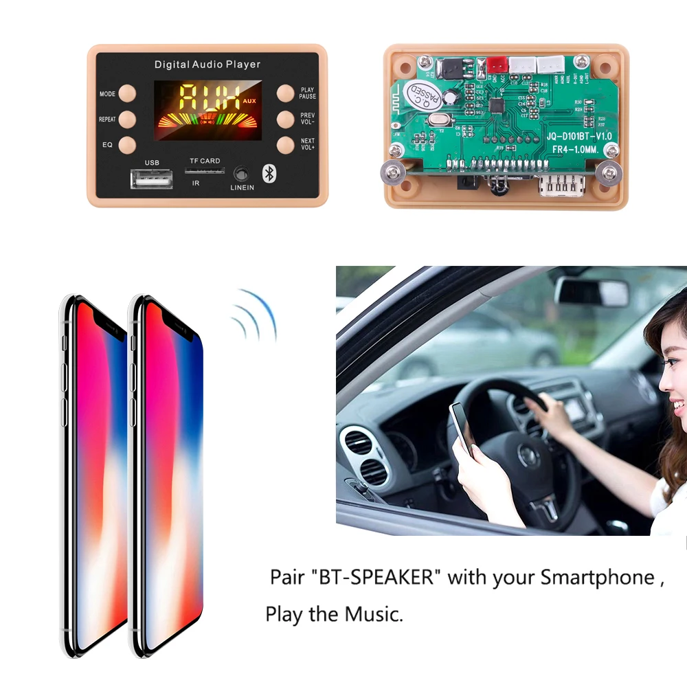 Bluetooth 5.0 5V12V Car MP3 Player MP3 Decoder Decoding Board Module Support WMA WAV TF Card Slot / USB / FM Remote Board Module mp3player juice