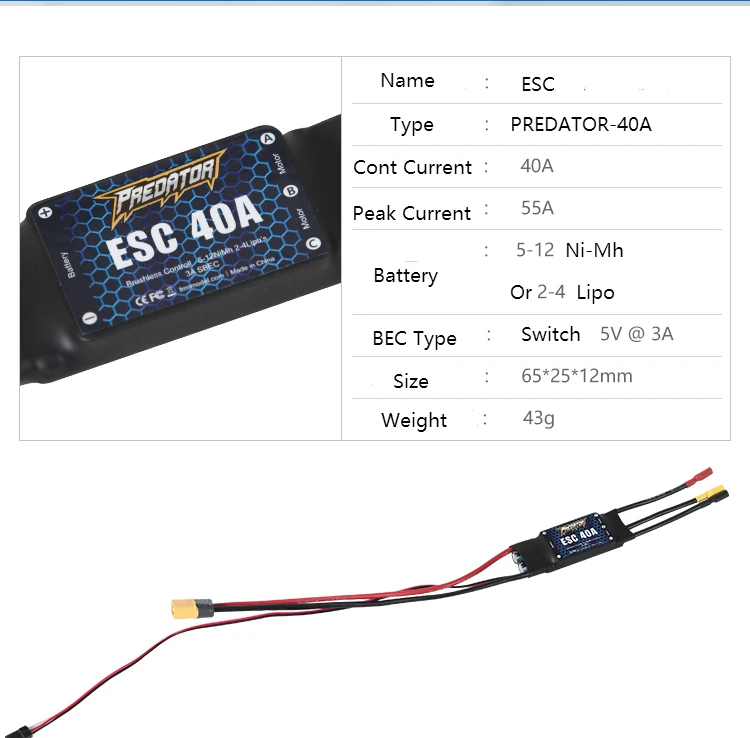 FMSRC Predator ESC 40A with 3A SBEC Speed Controller