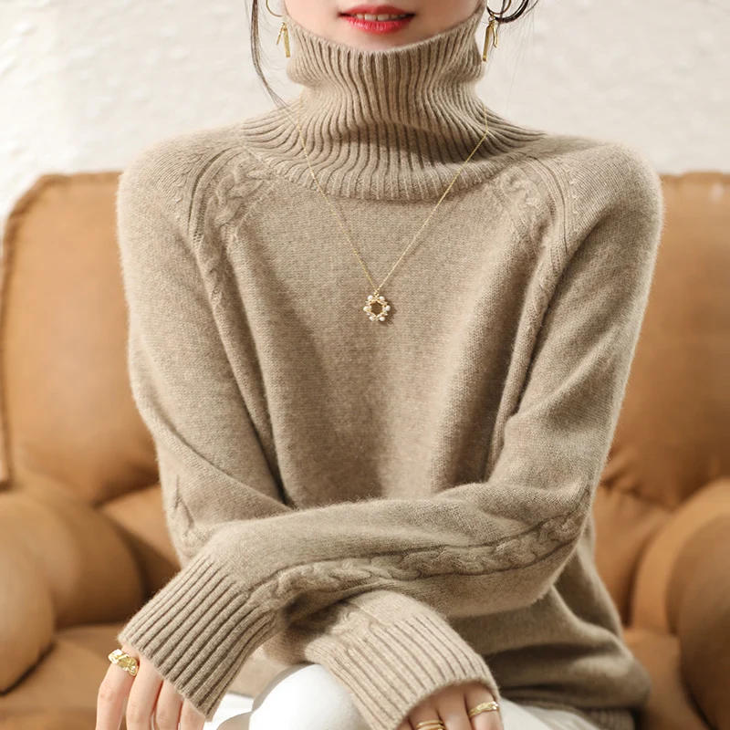 

100% Pure Australian Wool Knitted Pullovers Women Jumpers Soft&Warm Long Turtleneck Sweaters for Female Winter Clothes