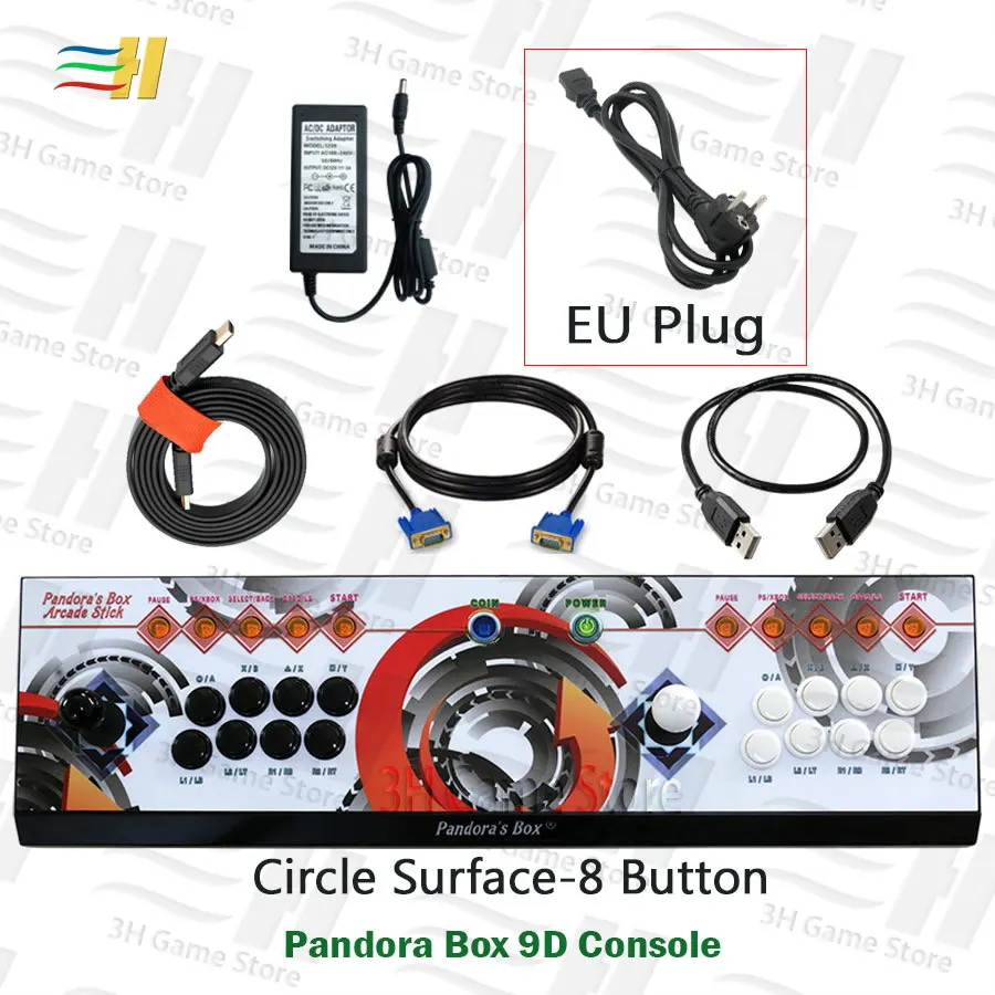 9d 8button circle EU Pandora box 9d 2500 В 1 8 кнопочная консоль аркадная игра maichine контроллер 2 игрока джойстик usb подключение 3P 4P геймпад 3d - Цвет: 9d 8button circle EU