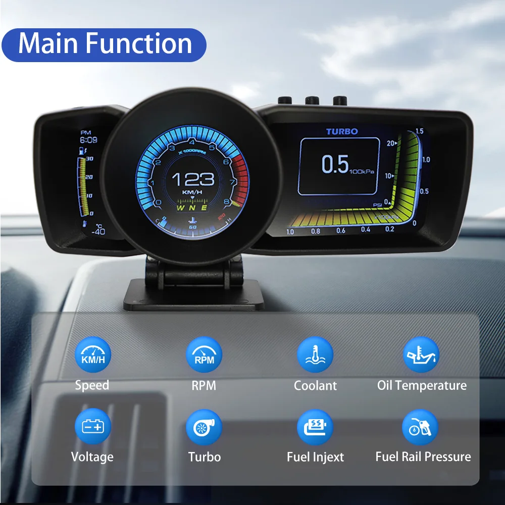 New OBD2 GPS Hud Head Up Display Speedometer Car Speed Projector Overspeed  Alarm Monitor With 3 Ultra-large LCD Screen