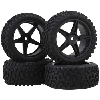 

4Pcs Front Rear Pentagram Plastic Wheel Rims + High Grip Rubber Tires Tyres for RC 1:10 Off-Road Car Buggy