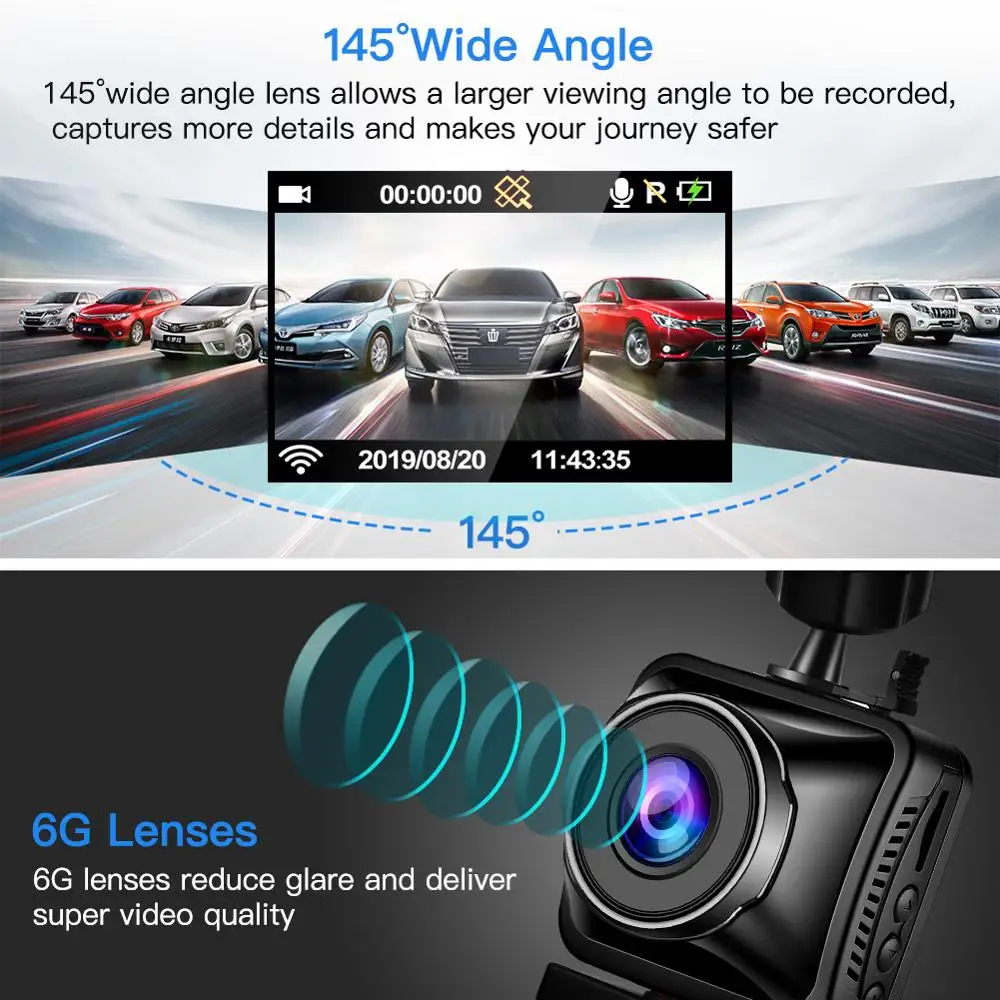 WonVon wifi Dash Cam Передняя внутренняя Автомобильная камера s 2," ЖК-экран Full HD Двойная камера заднего вида 1080P видеорегистратор Автомобильный видеорегистратор Dascam