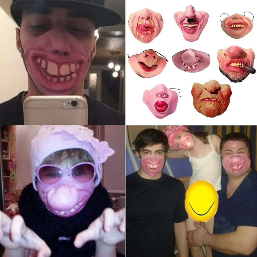 Máscara de media cara de látex para Halloween, máscara divertida para Halloween, accesorios para Halloween, pendientes, disfraz para niños