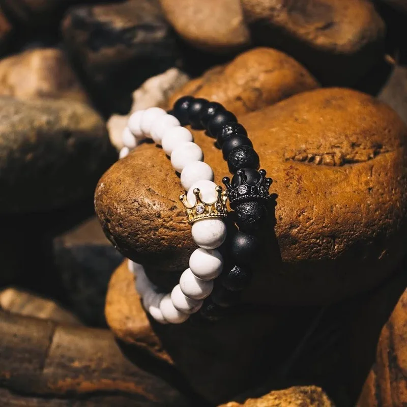 Пара корон браслет для женщин натуральный Золотой Камень Браслет Bijoux Homme мужские ювелирные изделия набор аксессуаров подарок дропшиппинг