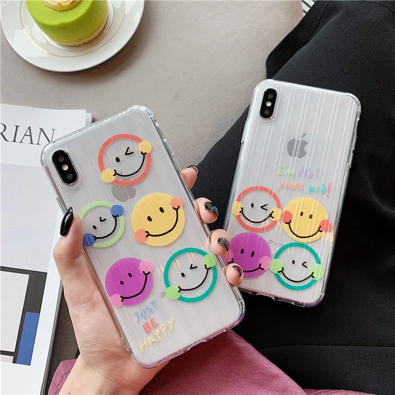 

For iPhone XS Max XR 6 S Suitcase Phone Case For iPhone X 6s Smiley Face Trunk Transparent Soft Cover For iPhone 7 8 6s Plus